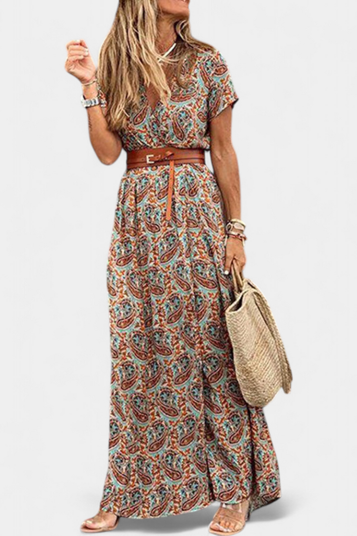 Anfisa | Vestido Boho de Verano con Cinturón y Escote en V