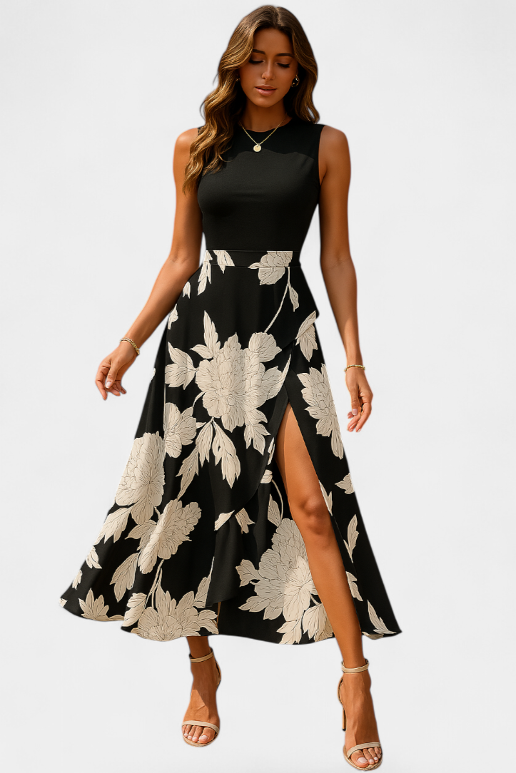 Raquel | Vestido Maxi Floral con Volantes sin Mangas