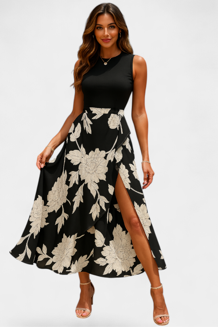 Raquel | Vestido Maxi Floral con Volantes sin Mangas