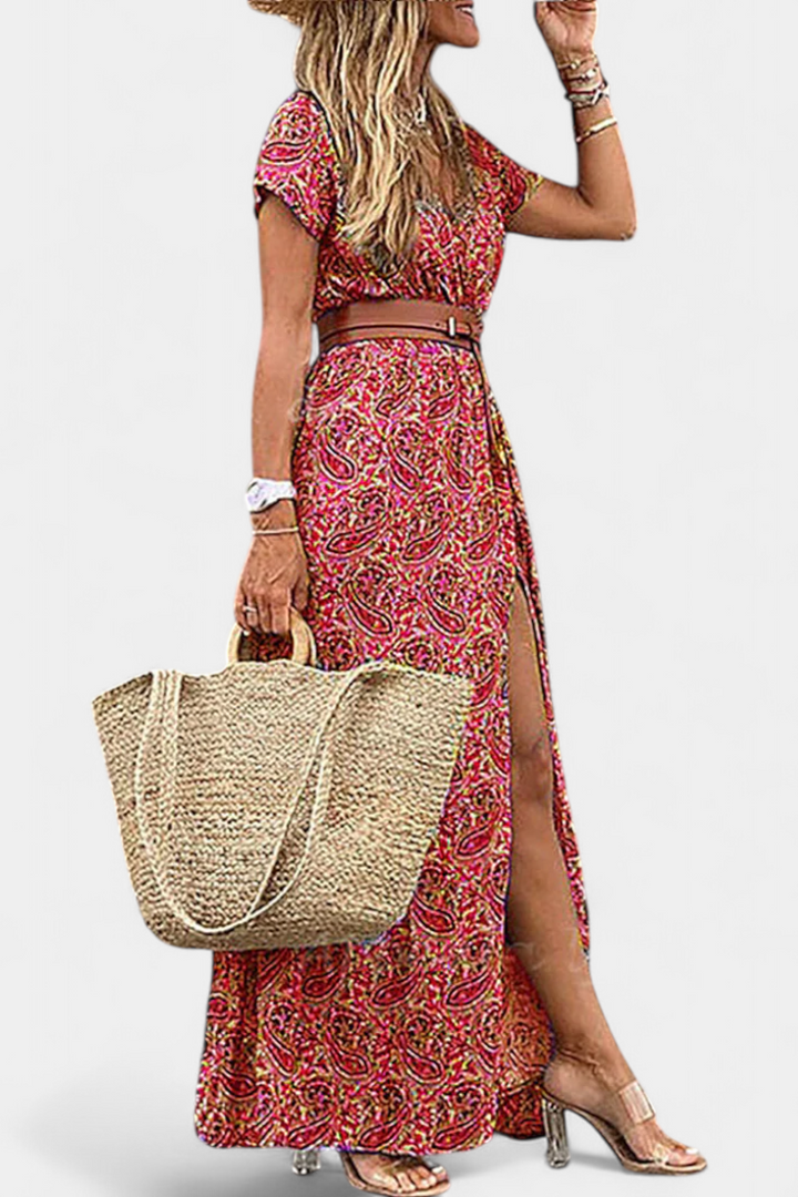 Anfisa | Vestido Boho de Verano con Cinturón y Escote en V