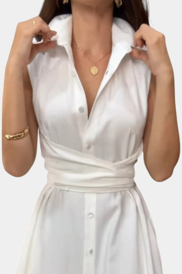 Meryl | Vestido Midi de Estilo Camisa con Botones