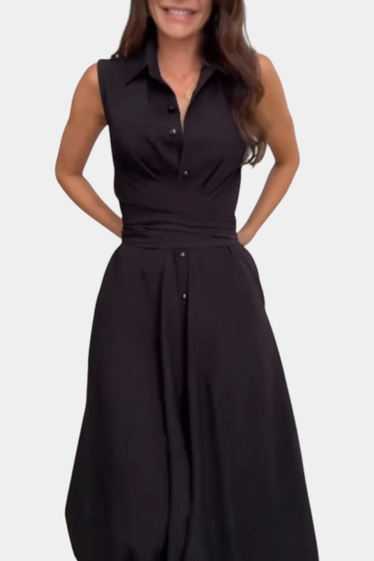 Meryl | Vestido Midi de Estilo Camisa con Botones