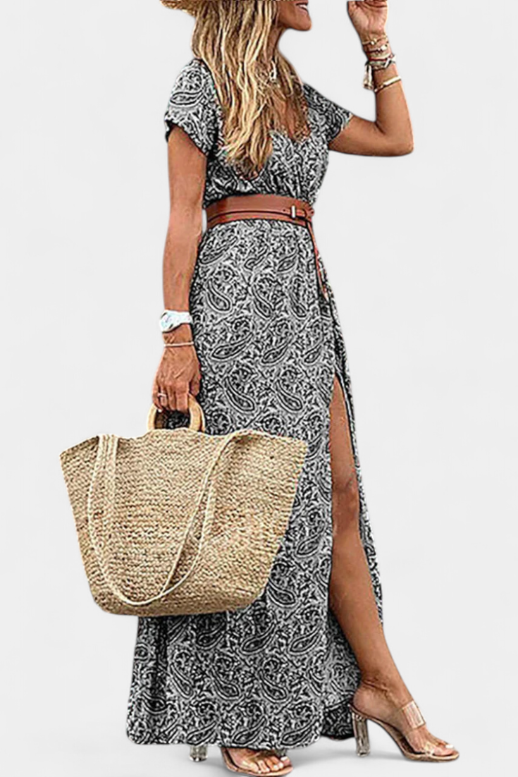 Anfisa | Vestido Boho de Verano con Cinturón y Escote en V