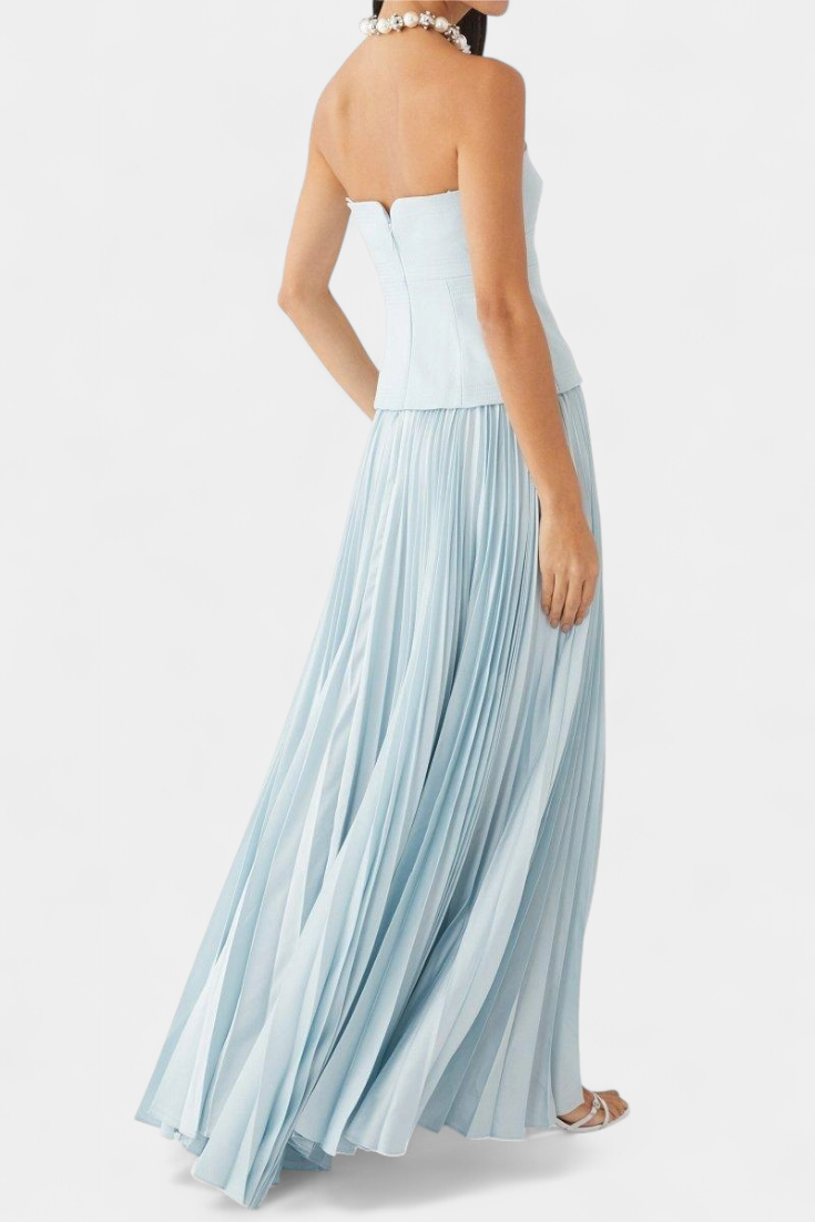 Clara | Vestido Midi Plisado con Hombros Descubiertos