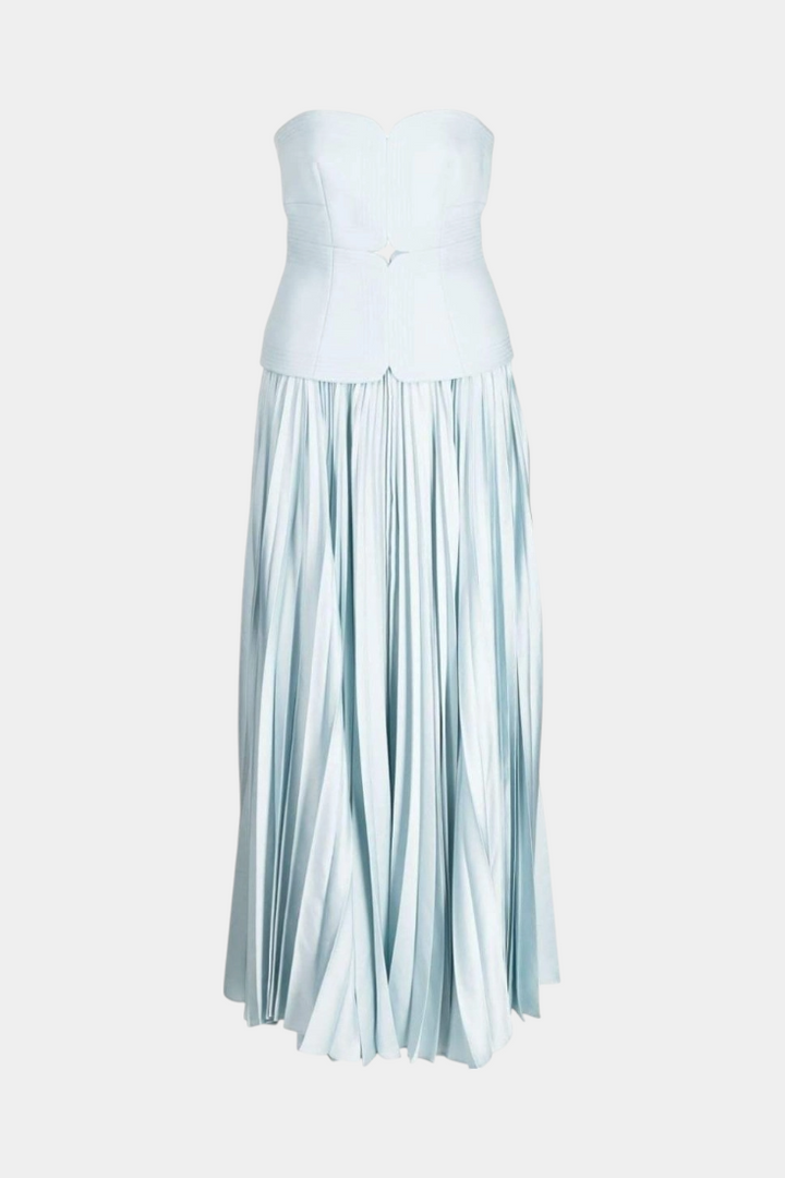 Clara | Vestido Midi Plisado con Hombros Descubiertos