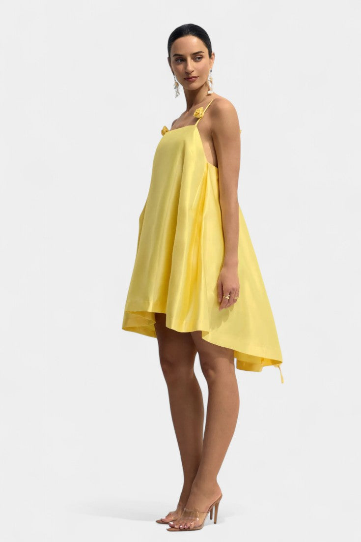 Hedda | Vestido Mini Detalle Rosa con Tirantes Espagueti