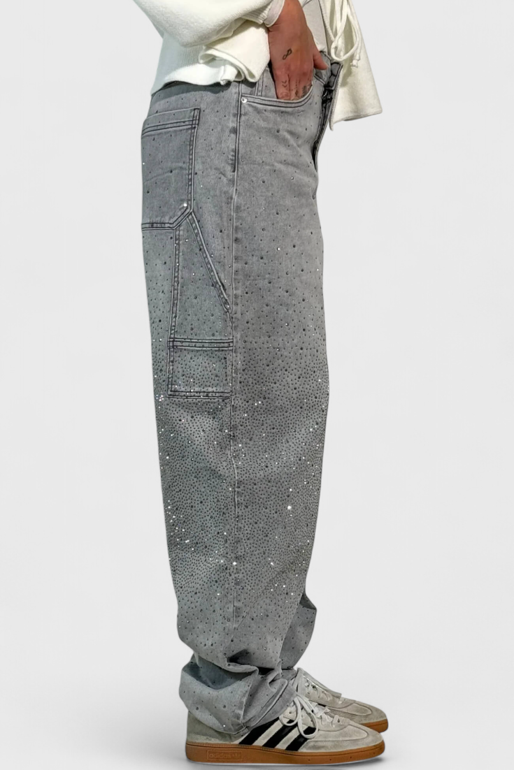 Dariya | Jeans Cargo Balloon con Brillo y Aplicaciones de Pedrería