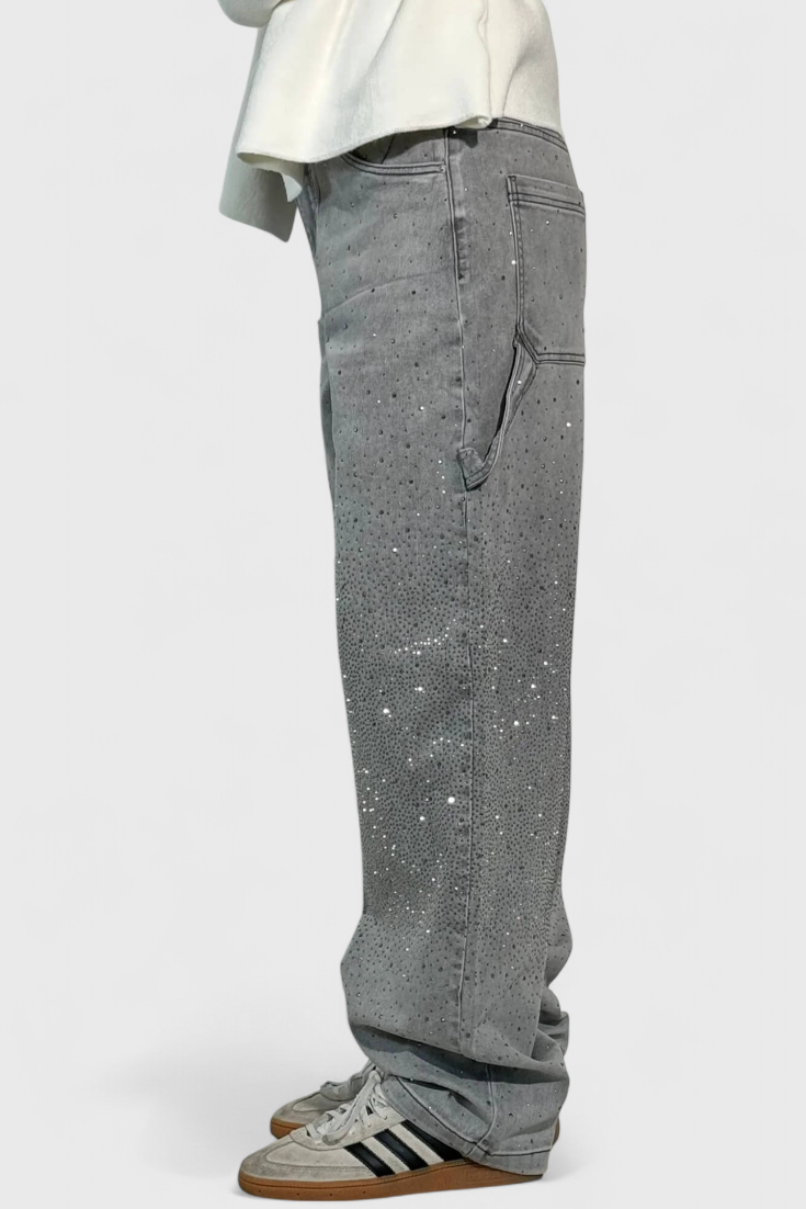 Dariya | Jeans Cargo Balloon con Brillo y Aplicaciones de Pedrería