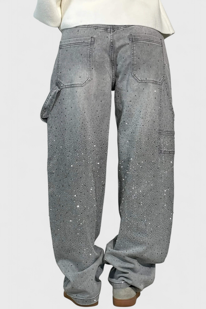 Dariya | Jeans Cargo Balloon con Brillo y Aplicaciones de Pedrería