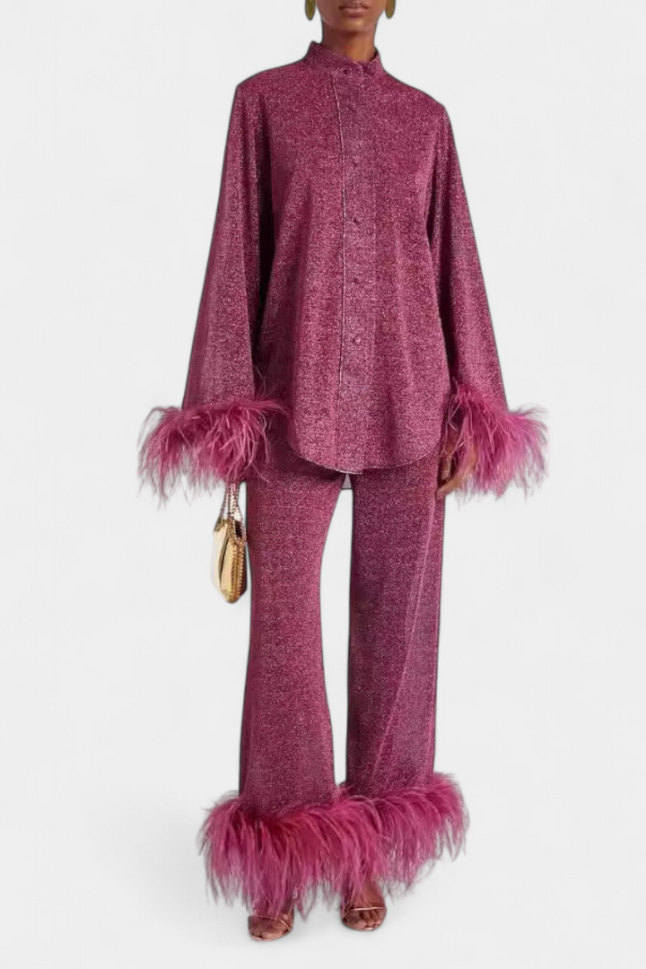 Polina | Conjunto de Dos Piezas con Collar de Plumas