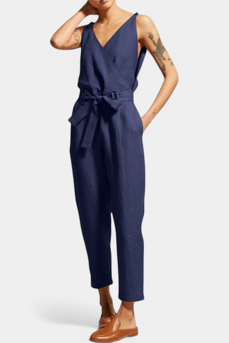 Maggie | Mono Sin Mangas con Escote en V y Cintura Cruzada