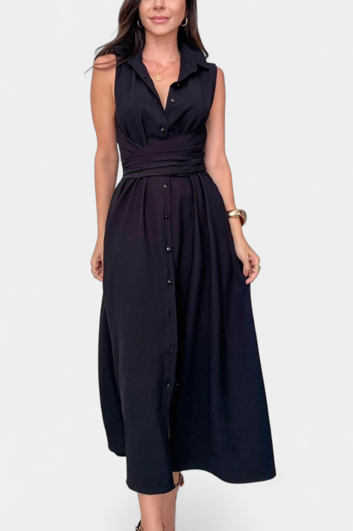 Meryl | Vestido Midi de Estilo Camisa con Botones