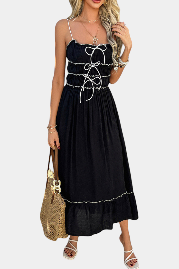 Luz | Vestido A-Line Strappy con dobladillo rizado