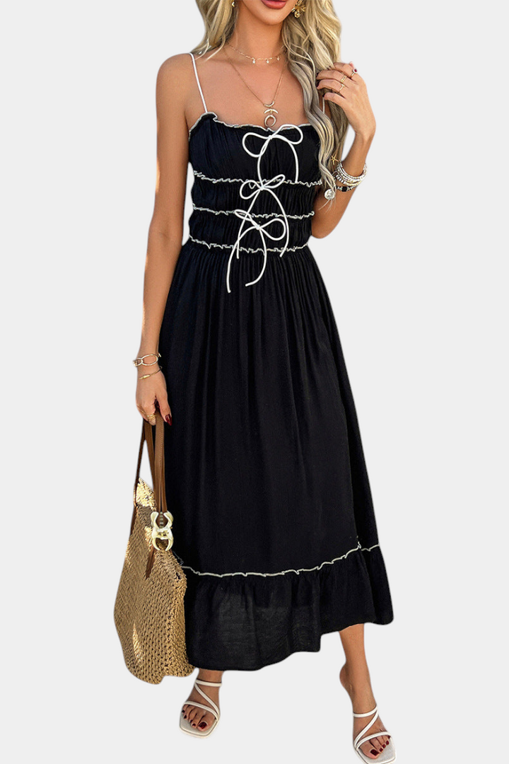 Luz | Vestido A-Line Strappy con dobladillo rizado