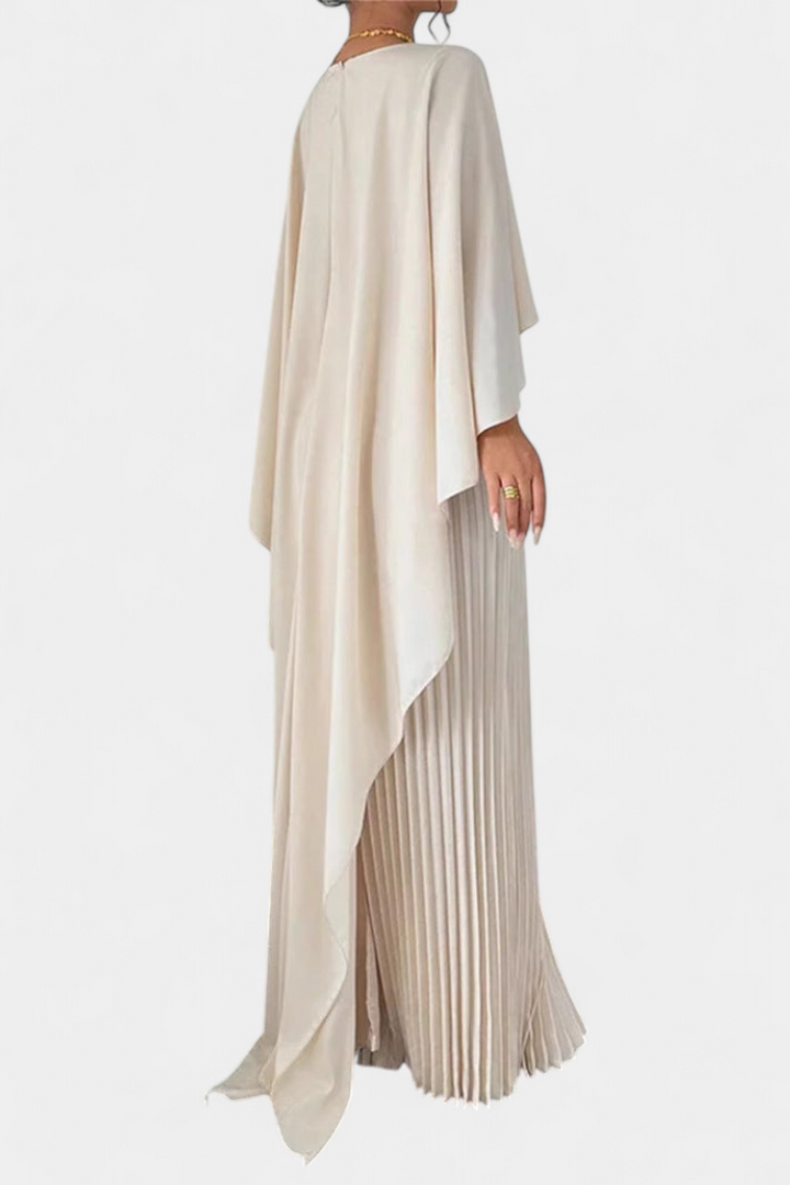 Belen | Vestido Maxi de Cuello Alto con Pliegues y Mangas de Volante