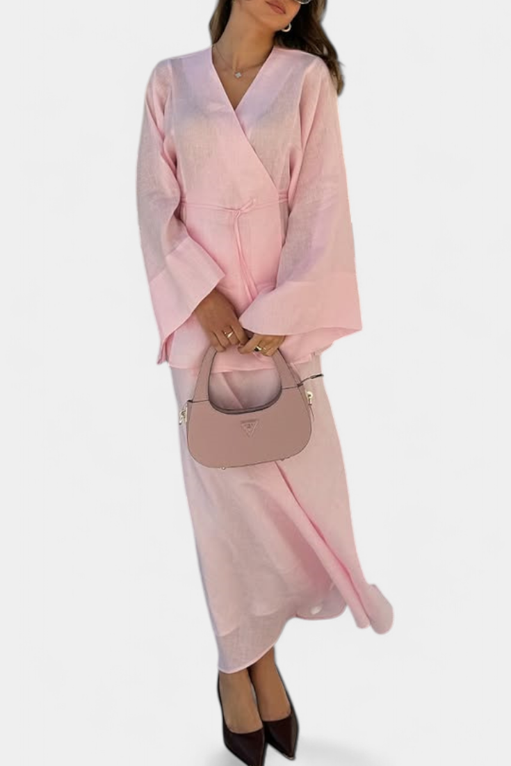 Zelda | Conjunto de Camisa Escote en V y Falda con Abertura