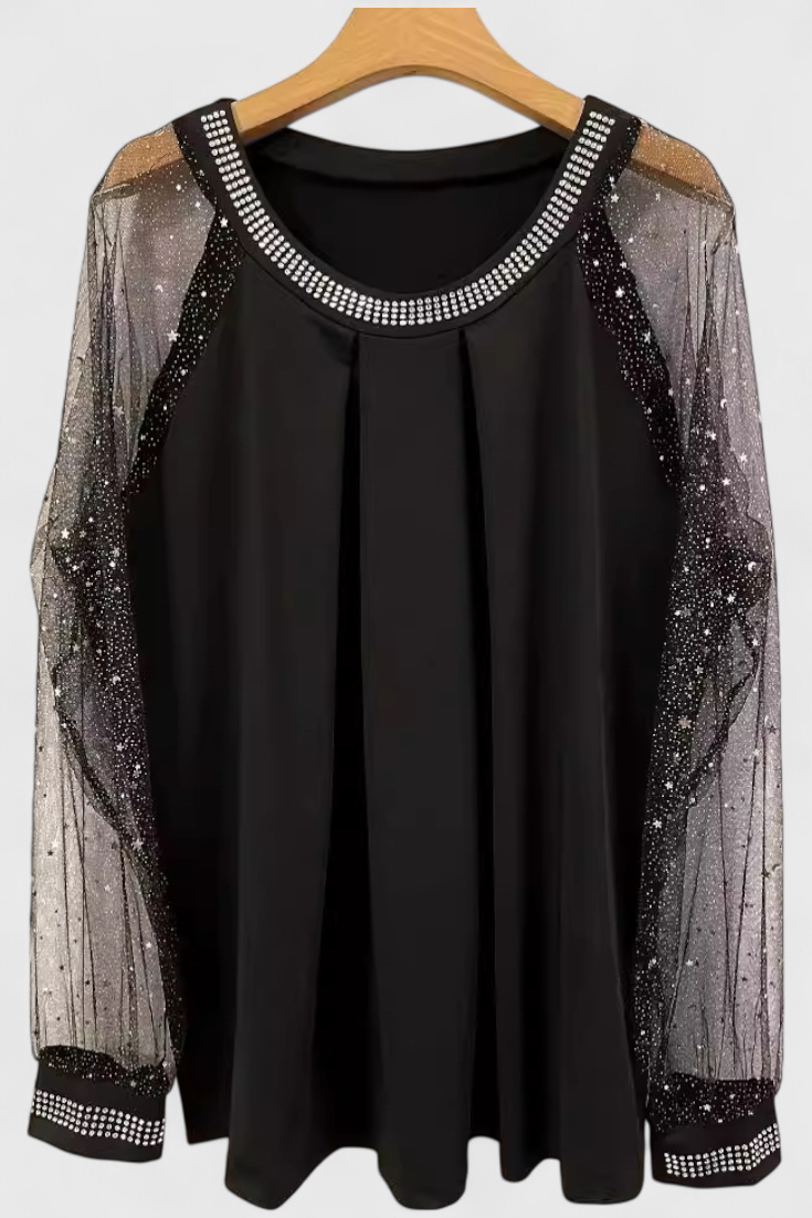 Flor | Blusa Elegante con Mangas de Tul y Acentos de Strass