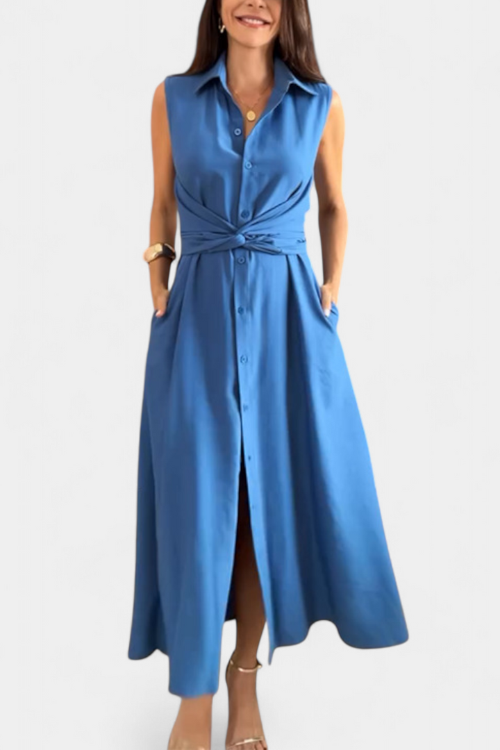 Meryl | Vestido Midi de Estilo Camisa con Botones