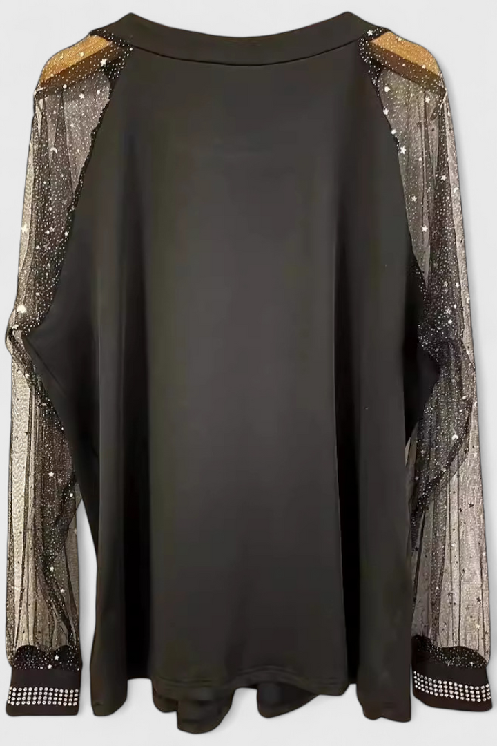 Flor | Blusa Elegante con Mangas de Tul y Acentos de Strass