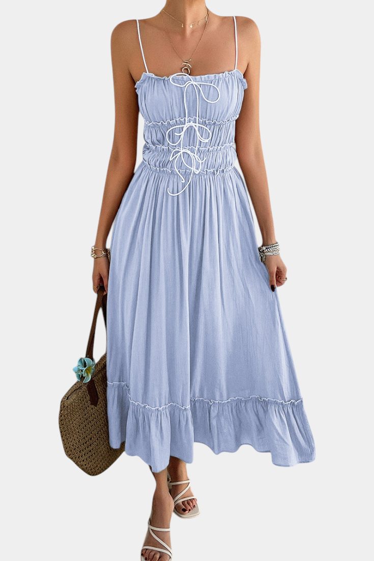 Luz | Vestido A-Line Strappy con dobladillo rizado