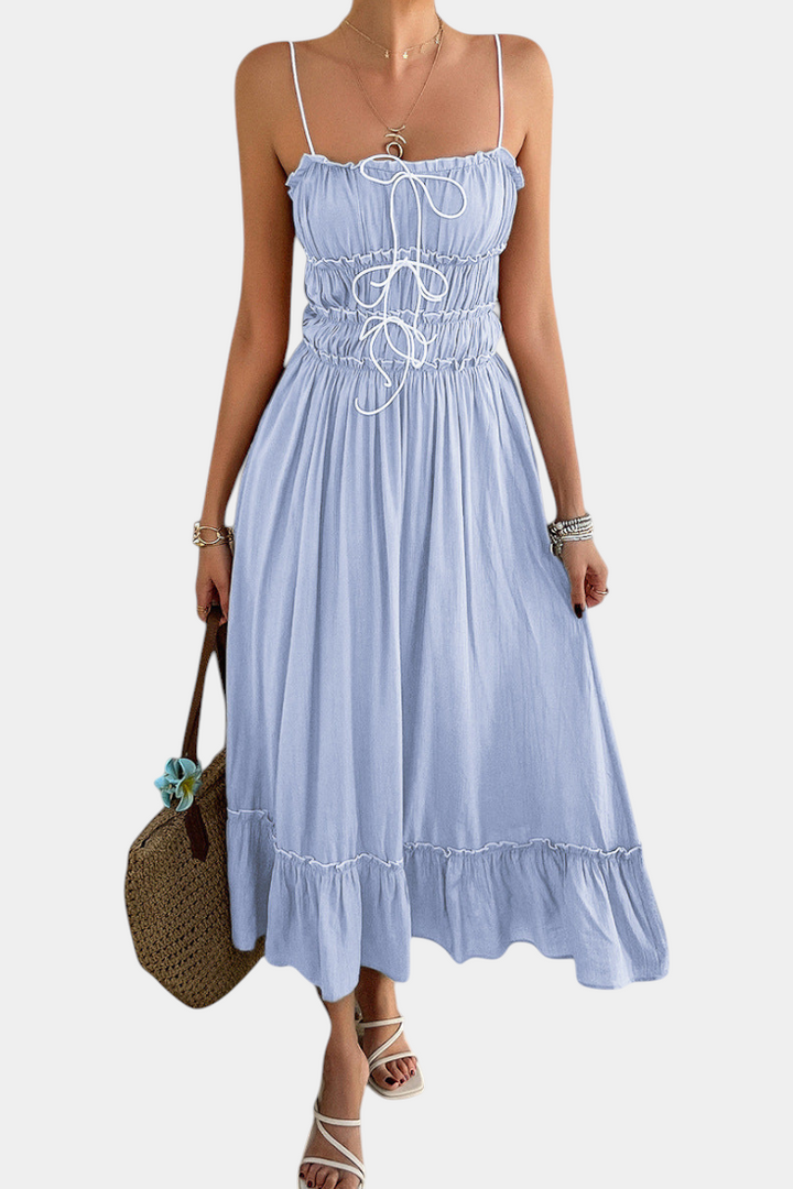 Luz | Vestido A-Line Strappy con dobladillo rizado