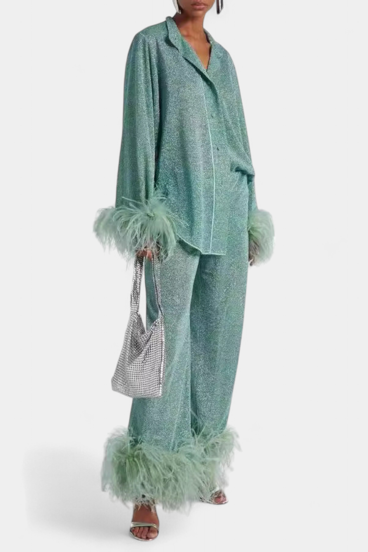 Polina | Conjunto de Dos Piezas con Collar de Plumas