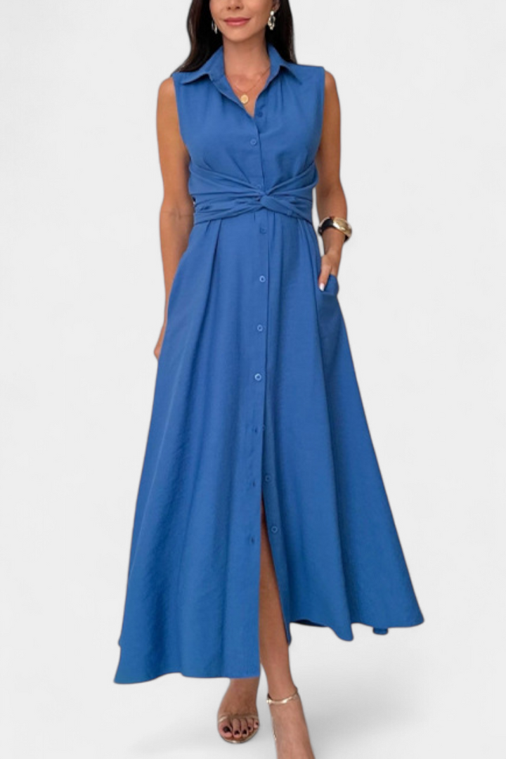 Meryl | Vestido Midi de Estilo Camisa con Botones