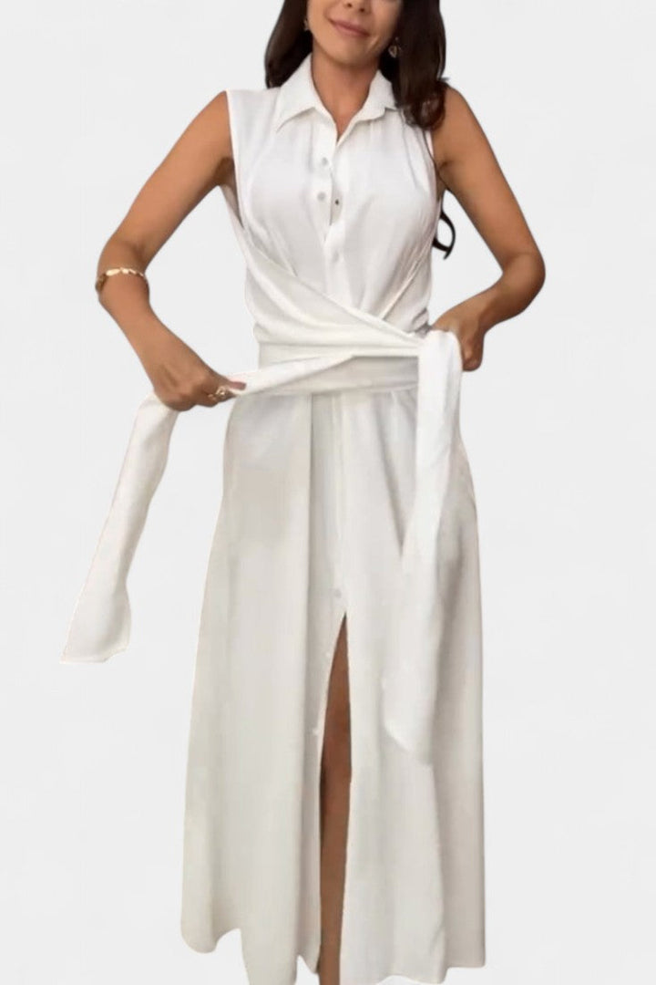 Meryl | Vestido Midi de Estilo Camisa con Botones