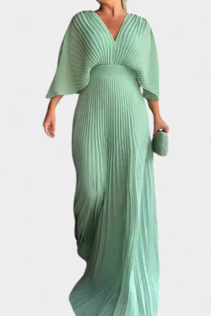 Anita | Vestido Midi con Pliegues y Escote en V