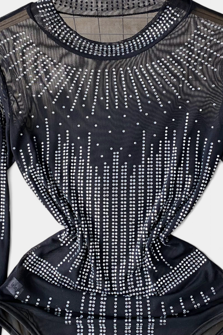 Antonella | Body de Malla Transparente con Mangas Largas y Brillos