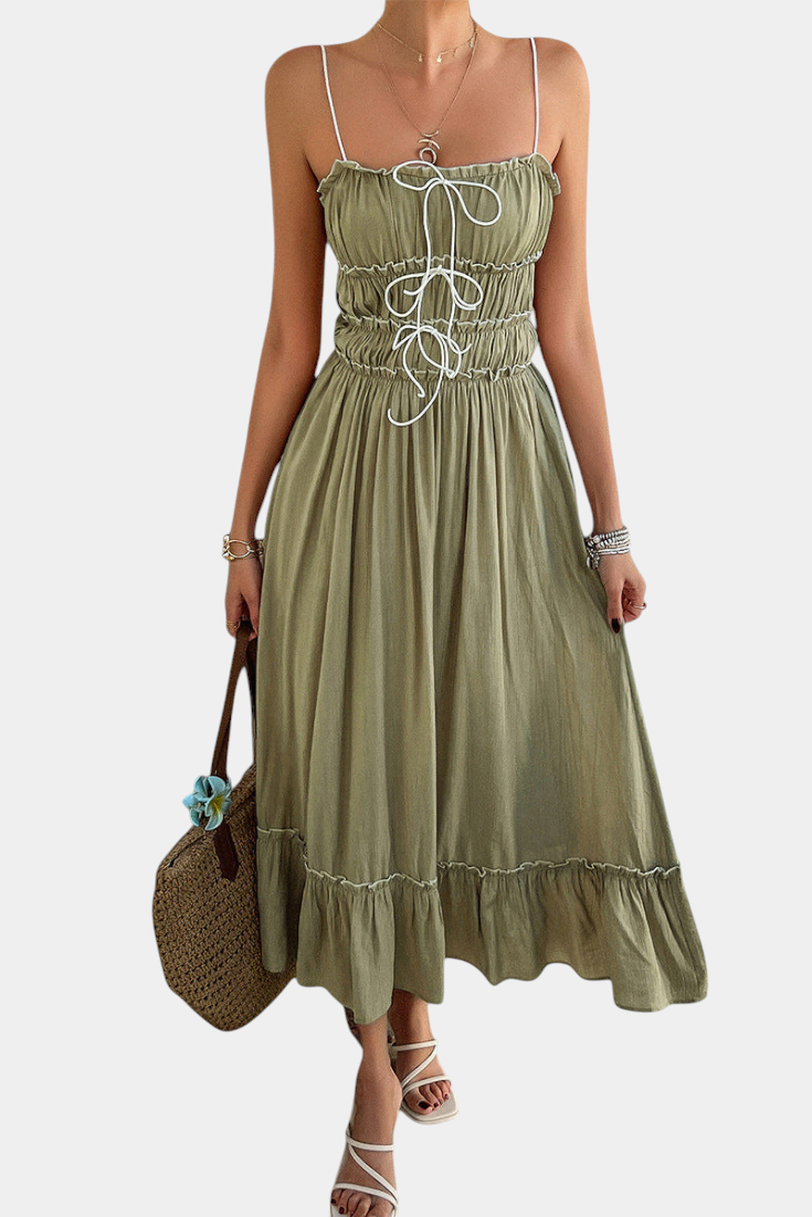 Luz | Vestido A-Line Strappy con dobladillo rizado