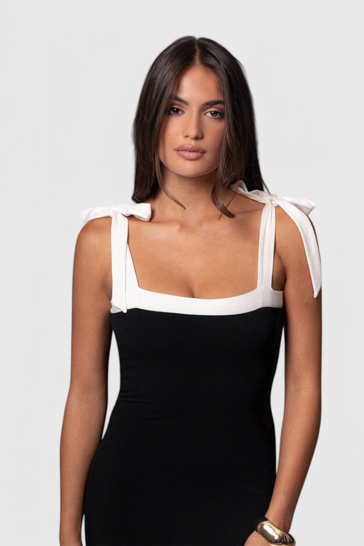 Sabine | Vestido de Noche de Largo Completo con Tirantes de Lazo