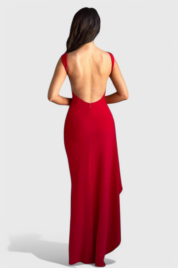 Marion | Vestido de Satén con Espalda Abierta y Gran Abertura