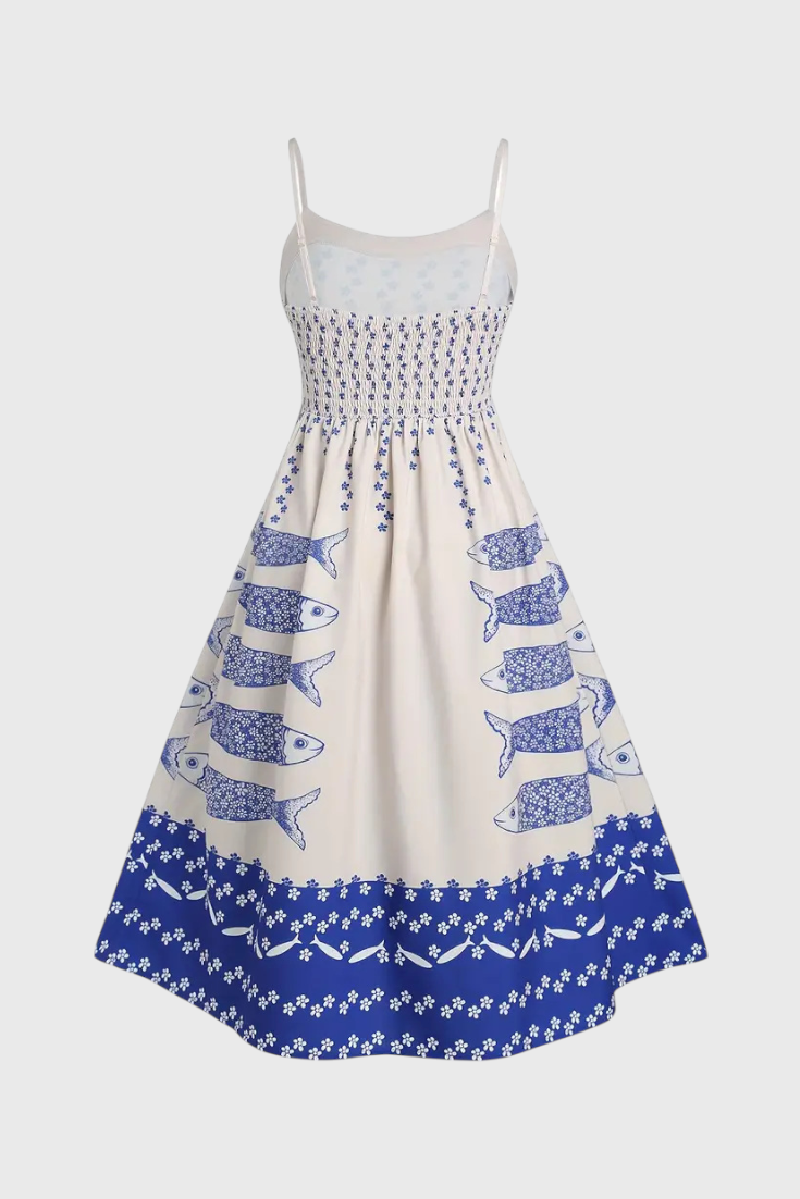 Maricela | Vestido Vintage con Tirantes y Estampado de Sardinas