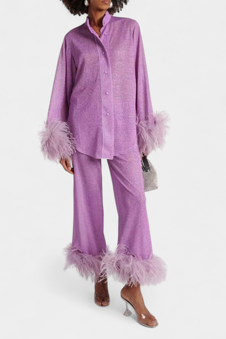 Polina | Conjunto de Dos Piezas con Collar de Plumas