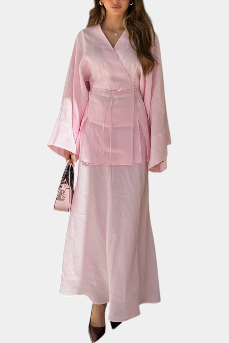 Zelda | Conjunto de Camisa Escote en V y Falda con Abertura