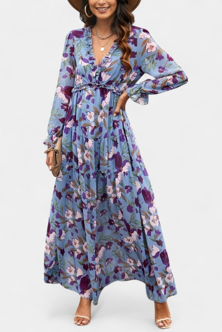 Keti | Vestido Maxi Floral de Manga Larga