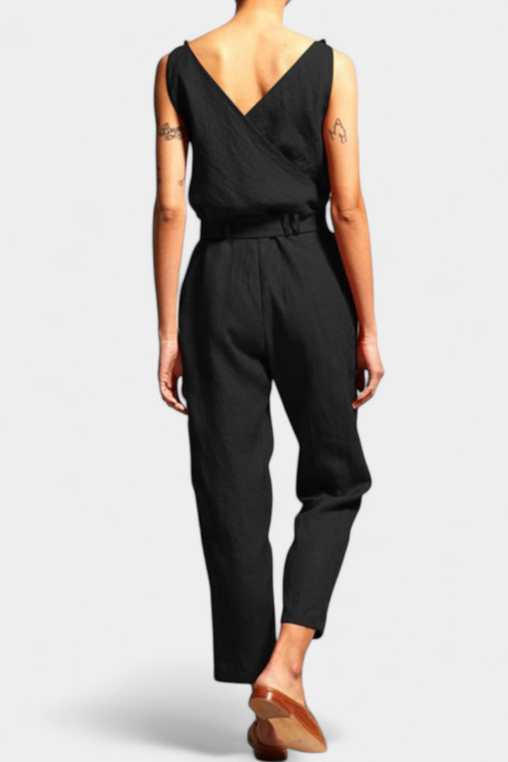 Maggie | Mono Sin Mangas con Escote en V y Cintura Cruzada