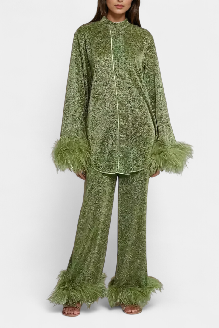 Polina | Conjunto de Dos Piezas con Collar de Plumas