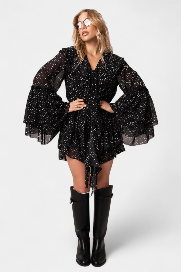 Alida | Vestido Mini de Chifón con Lunares