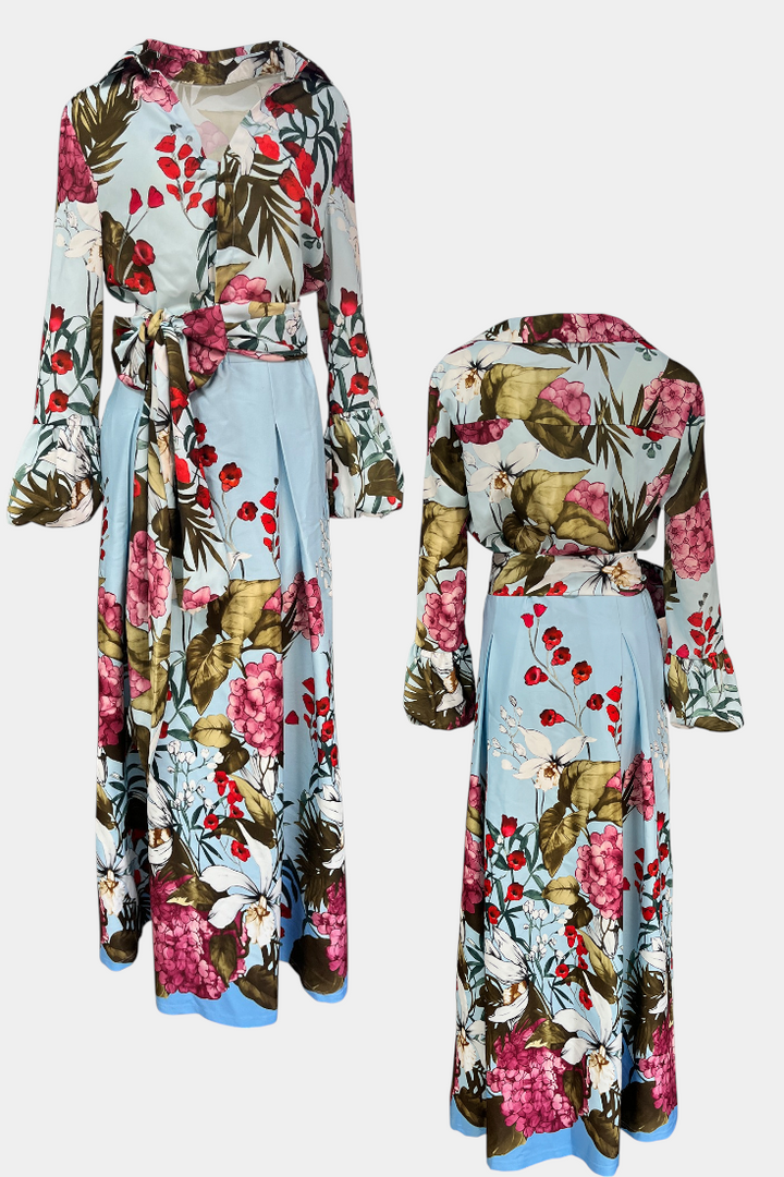 Sanne | Conjunto Elegante Estampado de Camisa y Pantalón Fluido