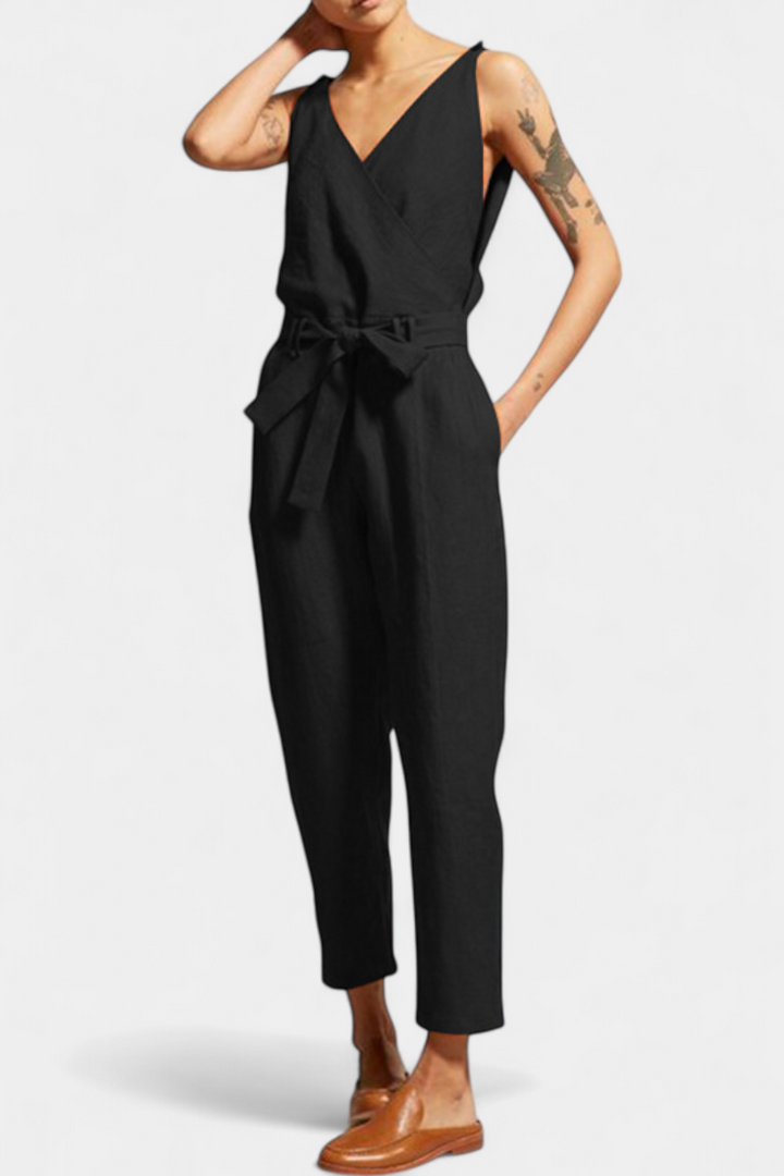 Maggie | Mono Sin Mangas con Escote en V y Cintura Cruzada