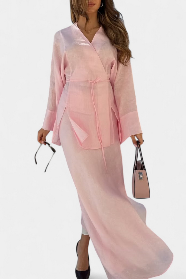 Zelda | Conjunto de Camisa Escote en V y Falda con Abertura