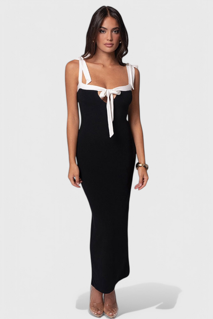 Sabine | Vestido de Noche de Largo Completo con Tirantes de Lazo