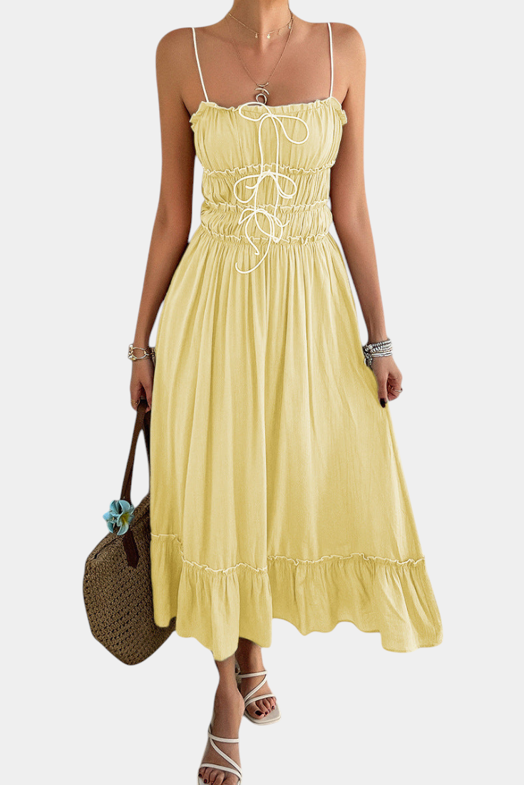 Luz | Vestido A-Line Strappy con dobladillo rizado