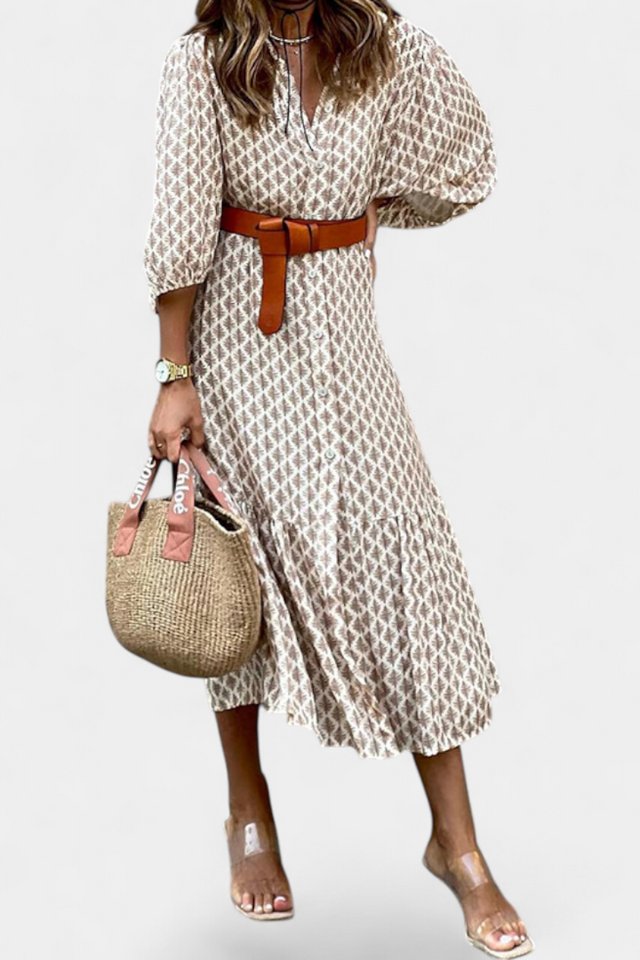 Antonia | Vestido Midi con Cintura Ajustable y Botones