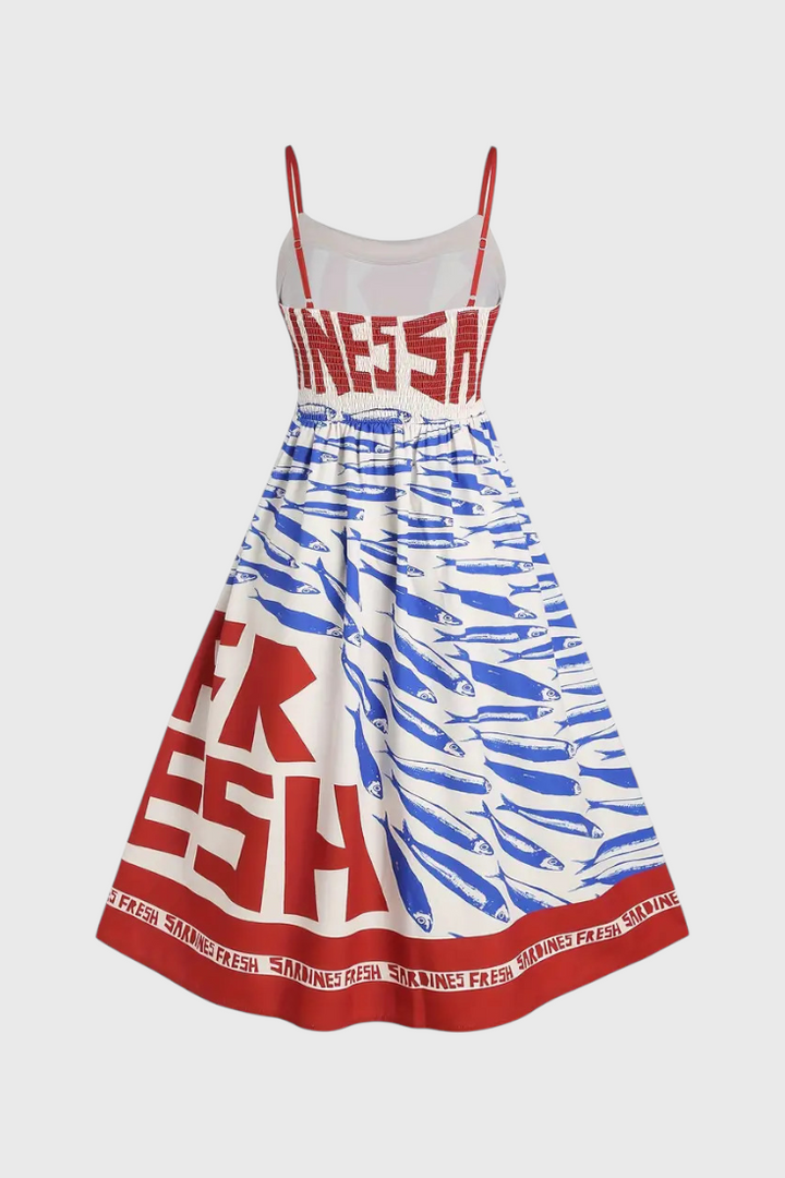 Maricela | Vestido Vintage con Tirantes y Estampado de Sardinas