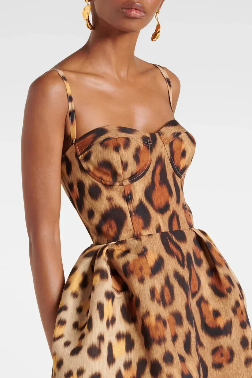 Tiana | Vestido Midi Bustier Leopardo
