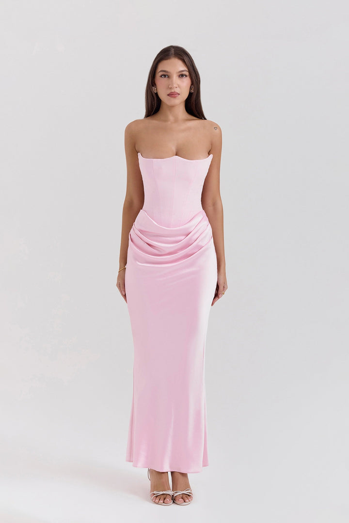 Emily | Vestido Maxi Drapado Sin Tirantes