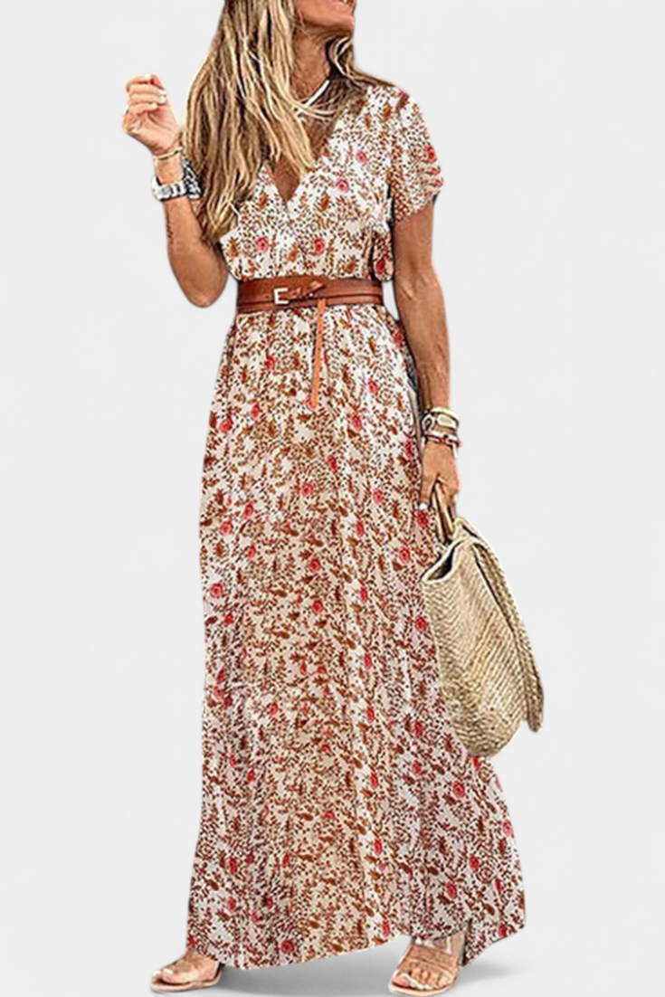 Anfisa | Vestido Boho de Verano con Cinturón y Escote en V